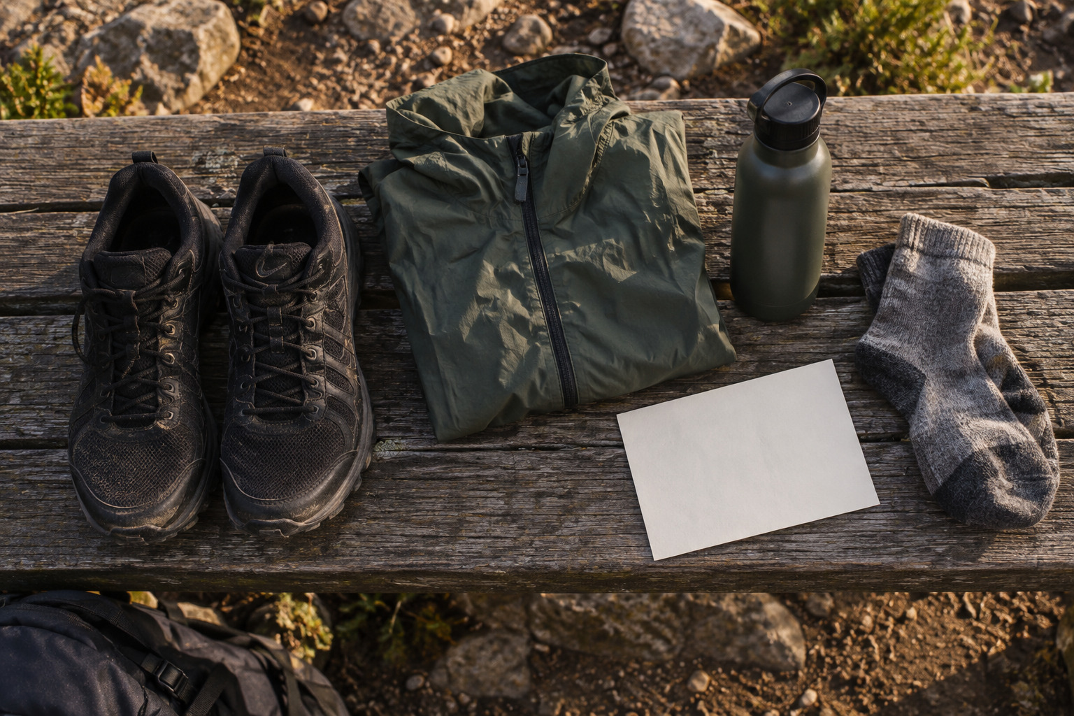 Trail kit arranged for a morning run